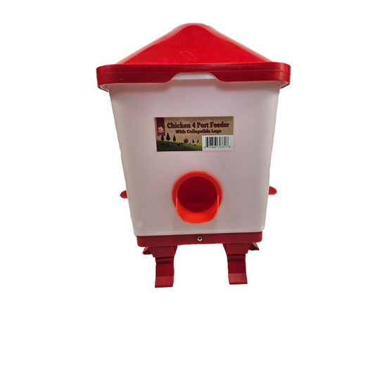 Poultry No Mess No Waste - 4 Port Bucket Feeder w/ Collapsible Legs